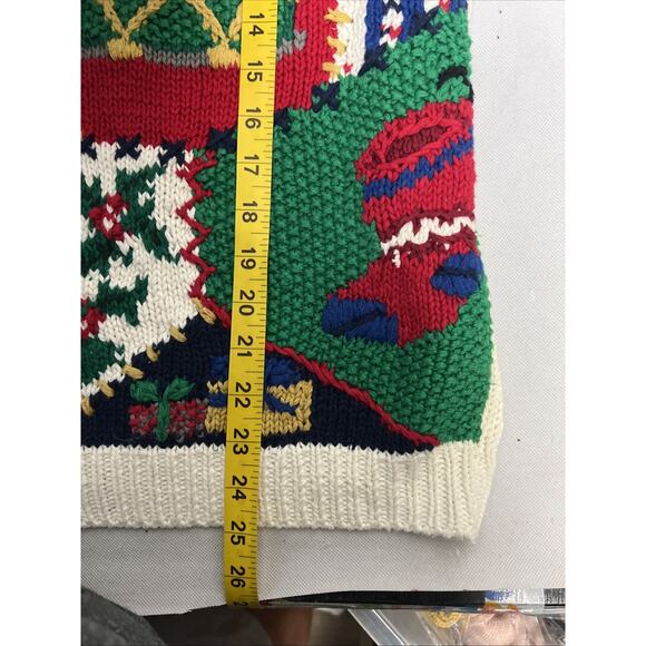 Vtg Ashley XL Hand Knit Christmas Sweater Cardigan V-Neck Button - Picture 9 of 10